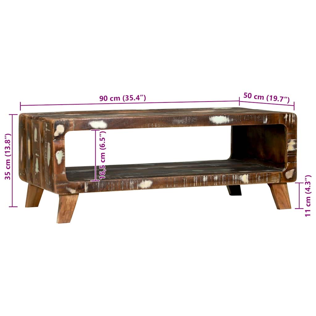 Coffee Table 90 X 50 X 35 Cm Solid Upcycled Wood
