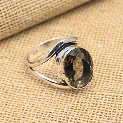 Smoky Topaz Gemstone Jewelry 925 Sterling Silver Handmade Ring For Mother