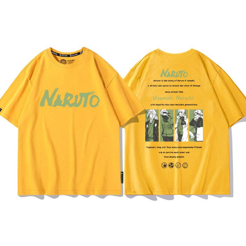 Yellow Cartoon Childrens Tshirt Naruto Xiao Organized Six Payne Anime Cotton Doublesided Printing Parentchild Casual Tshirt