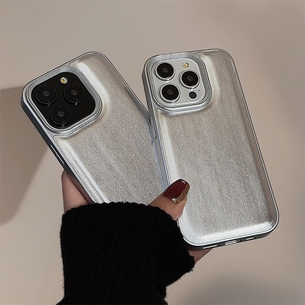Silver Bulging Leather for Apple 17 Mobile Phone Case for IPhone16 Promax High-end 11 Solid Color 13 Hard 12