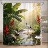 Jungle Shower Curtain 180x180cm – Majestic Tiger & Orchids, Tropical Rainforest Scene, 12 Hooks Bath Decorative Shower Curtain