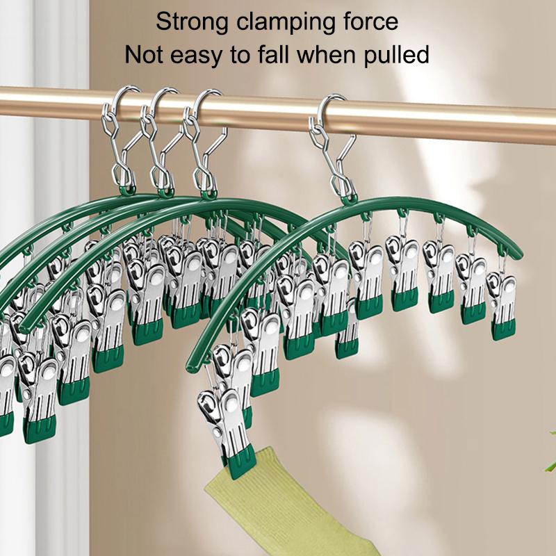 10 Clips Stainless Steel Sock Clip Pace-Saving Arc Sock Drying Rack Windproof Non-Slip Clothes Rack Underwear Clip Towel Hanger