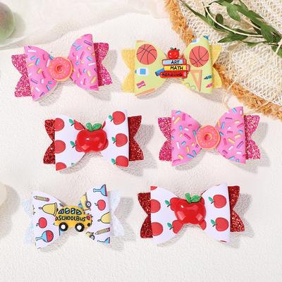 2 Stück/Set Glitzer Zurück zur Schule Haarschleifen-Clip für Mädchen Schulbus Haarspangen Süße Donut Haarspangen Kopfschmuck Haar-Accessoires