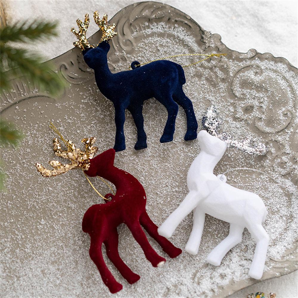 Christmas Decoration 2025 Flash Flocked Elk Pendant Christmas Tree Home New Year Hanging Decors Luxury Red Glod Glitter Deer