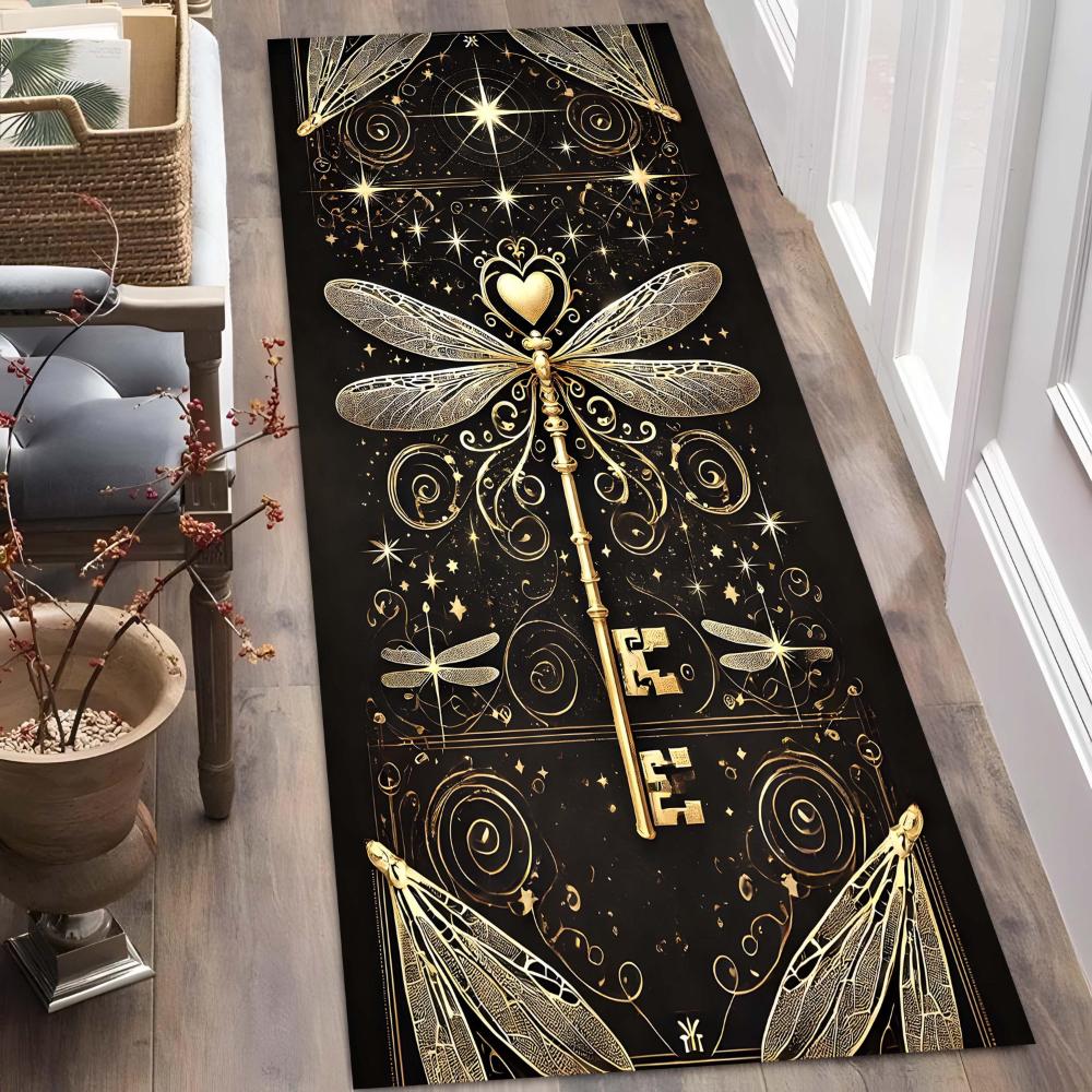 Antique Golden Cross Cream Rose Border runner rug hallway entry foyer chapel farmhouse cottage bedroom durable mat gift