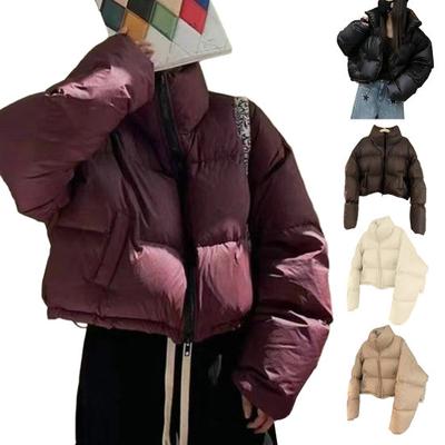 Autumn and Winter Women Plus Size Thin Padded Thickened Outerwear Warm Short Stand Up Collar Loose Zip Paragraph Bread Clothing Outerwear