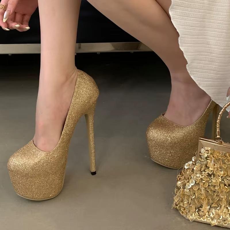 Eilyken Street Style Sequin Cloth Patform Women Pumps Sexy Fetish Super Stiletto High Heels Banquet Stripper Shoes
