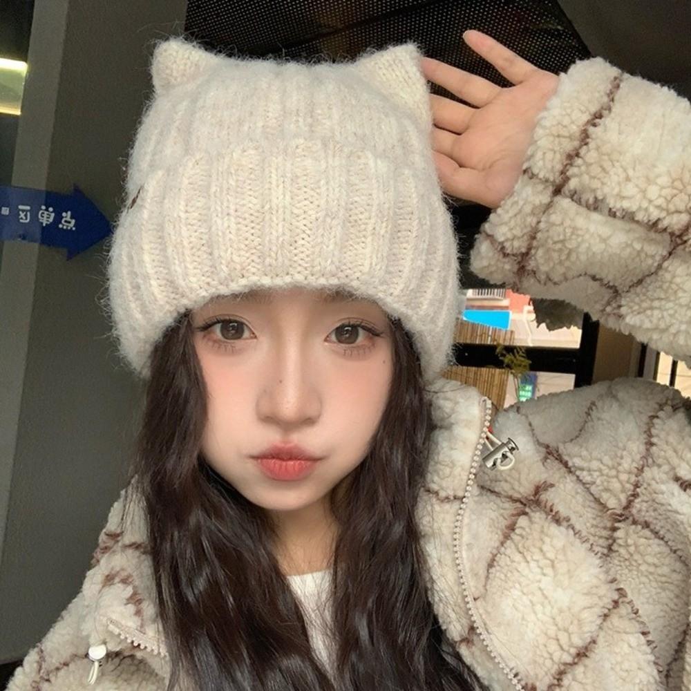 Warm Winter Hat Thickened Knitted Beanies Cute Ear Protection Hat for Women