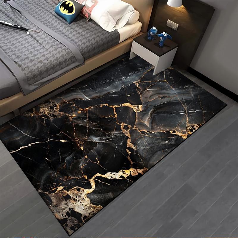 Luxury Black Marble Pattern Carpet with Gold Veins for Living Room Decor Suitable for use as an anti-slip for living room bedroom sofas