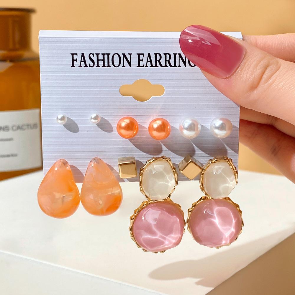 Exaggerated Shape Earrings 6-Piece Set Premium Geometric Light Luxury Earrings Earstuds Earrings Combination Jewelry Gift
