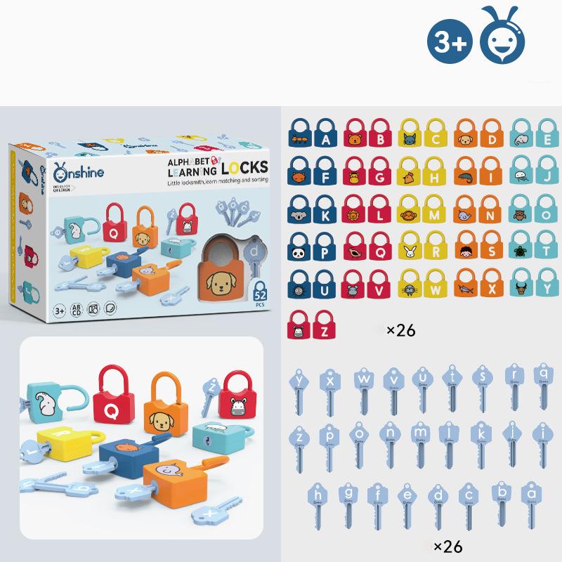 10PCS Kids Alphabet Lock Key Toy Set Car Locks Montessori Educational Number Matching Homeschool Math Toys Baby Word Cognition