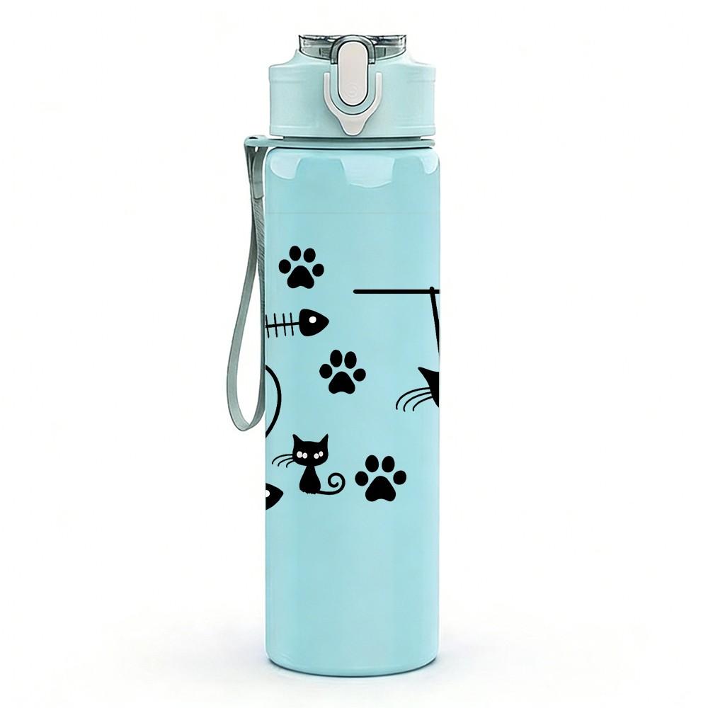 1PC Cat Paw Playing Line Art 750ml Color Plastic Sports Water Bottle Leakproof Flip Straw Lid Suitable for Sports Office Home Use