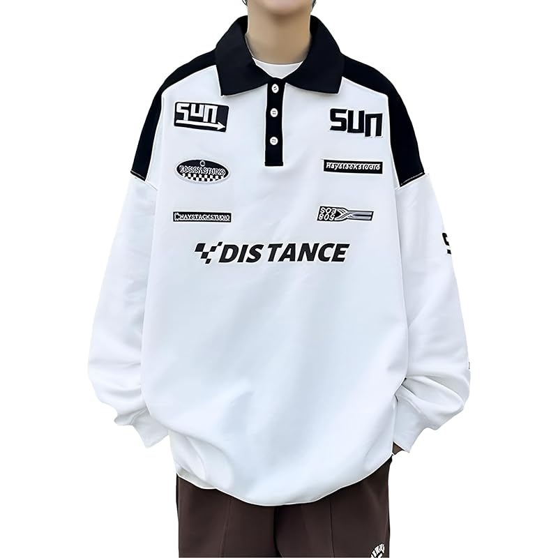 

[BLANK BLANC] men s polo shirt long sleeve long cut and sew Larger sporty tops cool big size business casual white 5S-B01-WH2XL