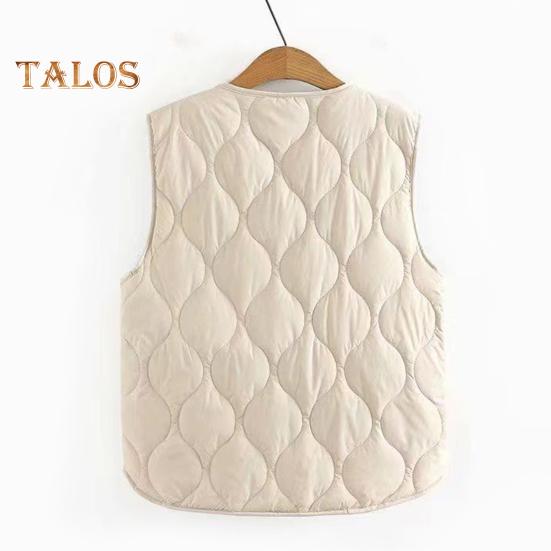 Winter Women Layering Vest Coat with Storage Bag Thin Padded Press Button Closure V Neck Sleeveless Solid Color Windproof Heat Retention Outdoor Down