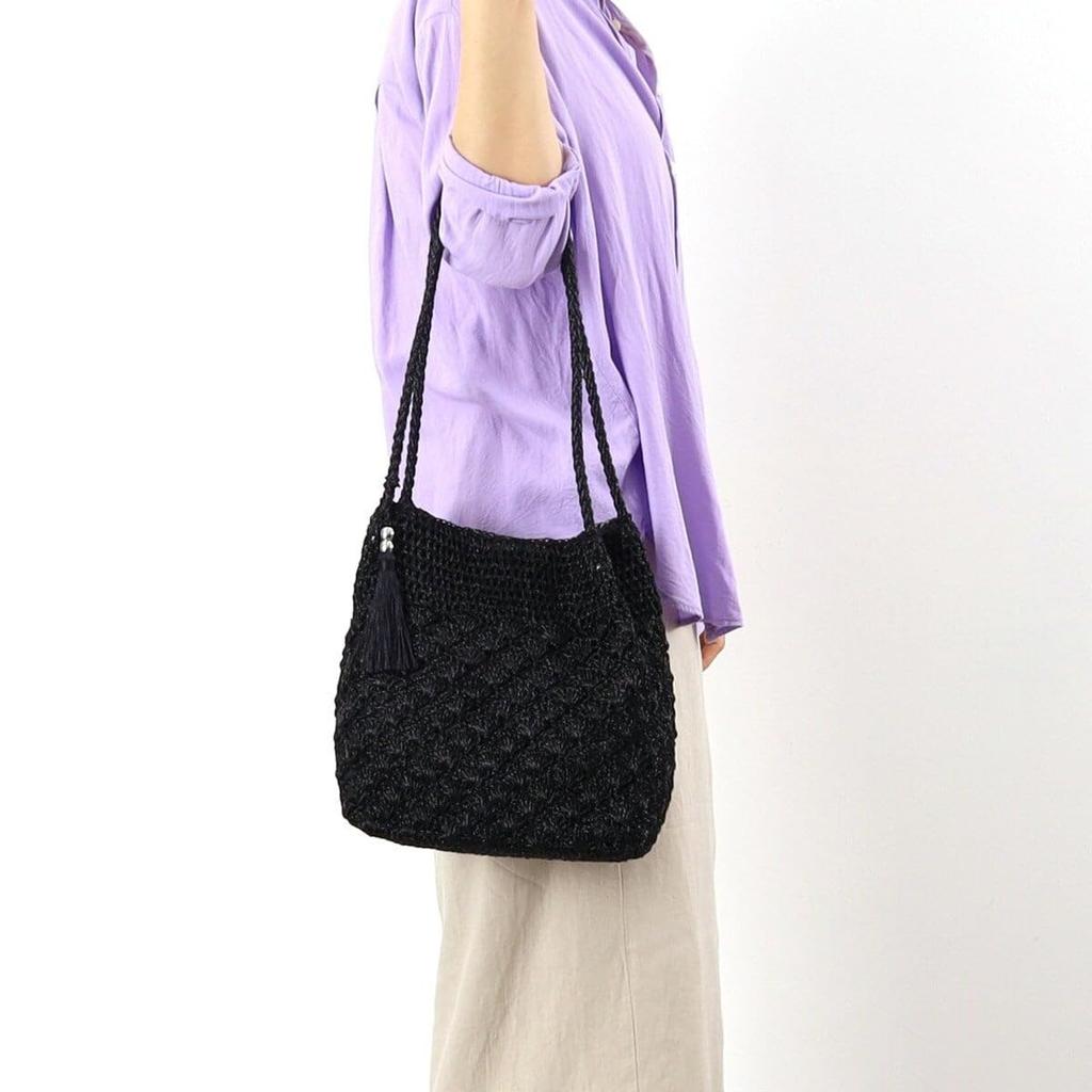 Cuco Metallic Knit Long Handle Tote Bag 2413112010 Black (019)