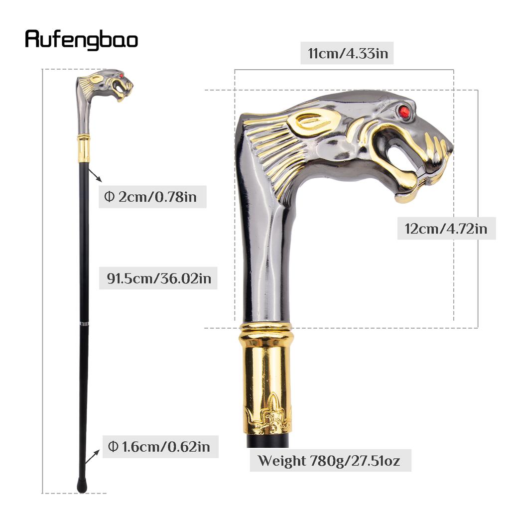 Golden Black Leopard Red Eye Luxury Fashion Cosplay Walking Stick Party Decorative Cane Elegant Crosier Knob Stick 92cm