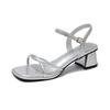 Fashion Simple Block Heel Sandals Women's Summer New Square Toe Thin Strap One Buckle Non-slip Wear-resistant High Heels