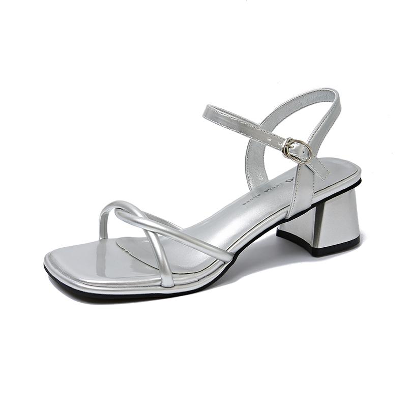 Fashion Simple Block Heel Sandals Women's Summer New Square Toe Thin Strap One Buckle Non-slip Wear-resistant High Heels