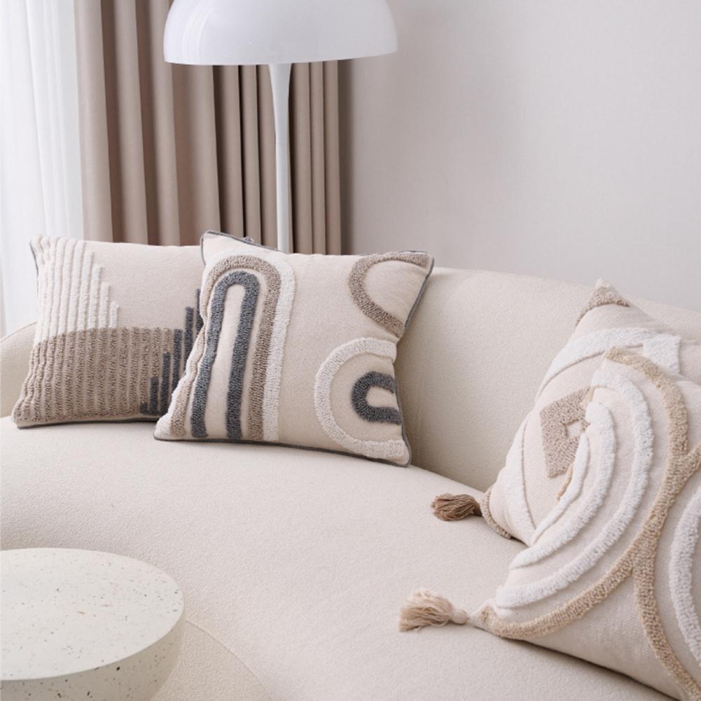 Throw Pillow Boho Soft Cotton Pattern And Tassels Pillow Cover With Braided Rope Textured Striped Woven Tufted Cushion Case