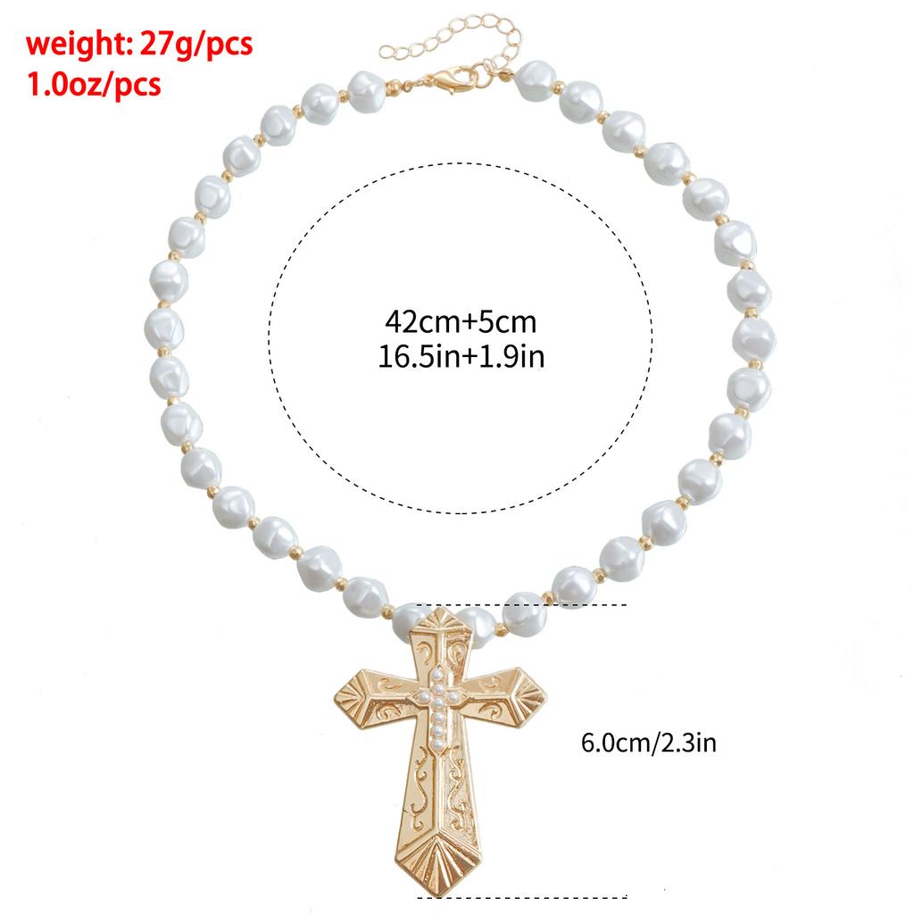 Punk Style Intarsed Cross Collarbo Chain Personalizowany Modny Nieregularny Naszyjnik z Pereł