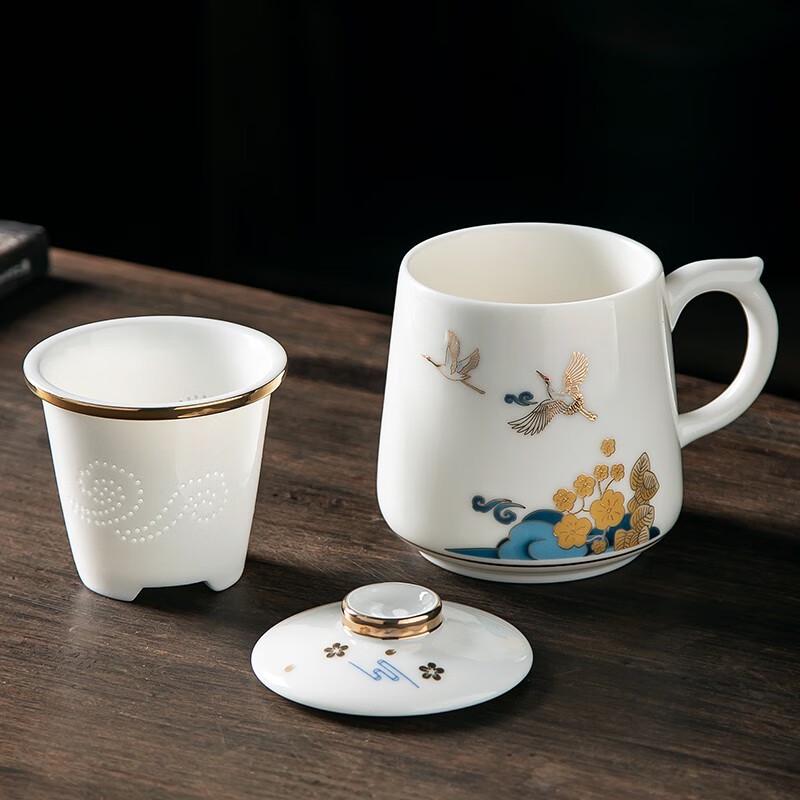 

Gold-Inlaid Jade Porcelain Mug - Flower Cloud Crane