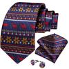 Dibangu Christmas Men's Tie Set Red Green Santa Claus Animal Tree Silk Juaquard Hanky Cufflinks Set Gift for Men
