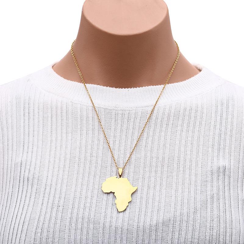 Classic Africa Map Pendant Simple and Versatile Fashion Titanium Steel Men s and Women s Necklace 60CM