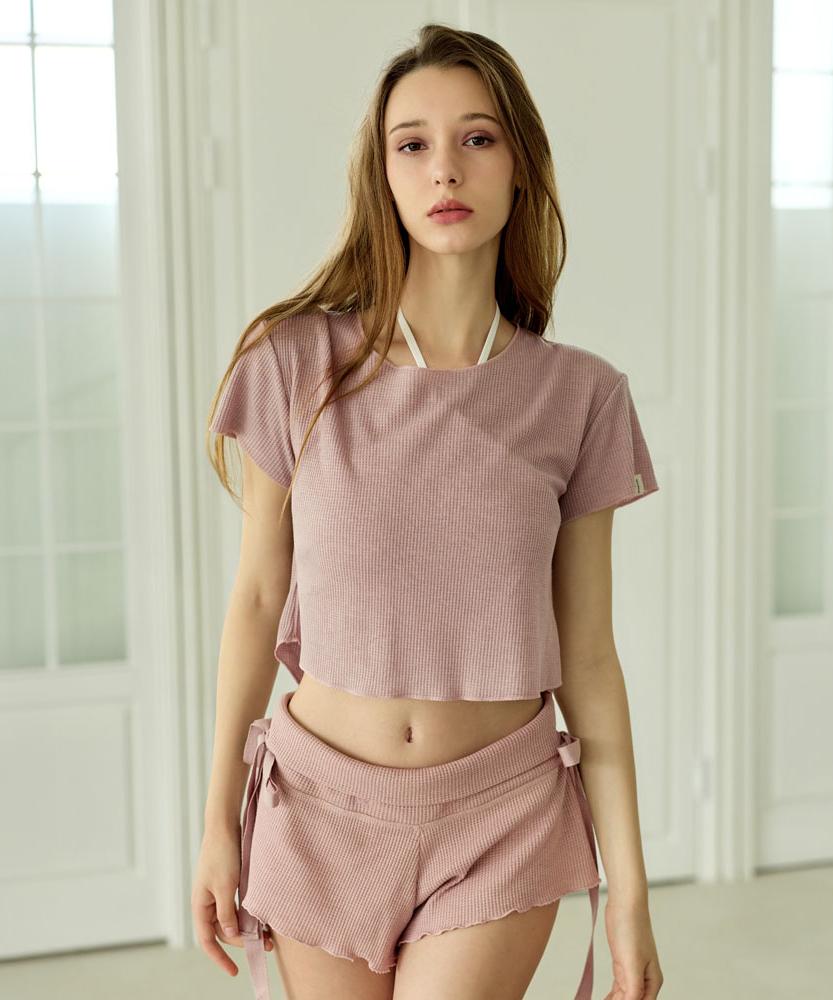 Debiweeo Mellow Waffle Crop Top Devi-T0157-Indie Pink