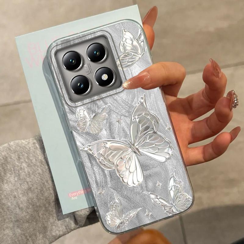 Luxury Butterfly Girls Women Feather Texture Phone Case For Xiaomi 14T 13T Pro 14Tpro 11 Lite 5G NE Shockproof Fundas Cover