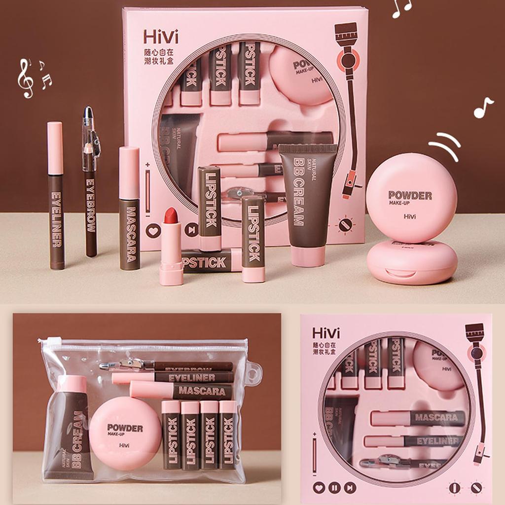 YAYAMIYA Zestaw do Makijażu Pudełko Wykwintne i Urocze Kosmetyki Kredka do Brwi Zestaw do Makijażu Zestaw, Zestaw, Szminka, Puder, Tusz do Rzęs, Zestaw, [9 Sztuk]