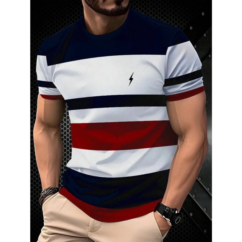 Summer New Style Men s T-shirt with Stripes Print Breathable Lightweight Casual Sports Outdoor Men s T-shirt S