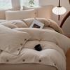 Retro Japanese Style Washable Cotton Bedding Set - Plain Stripe, Button Design, 3-Piece
