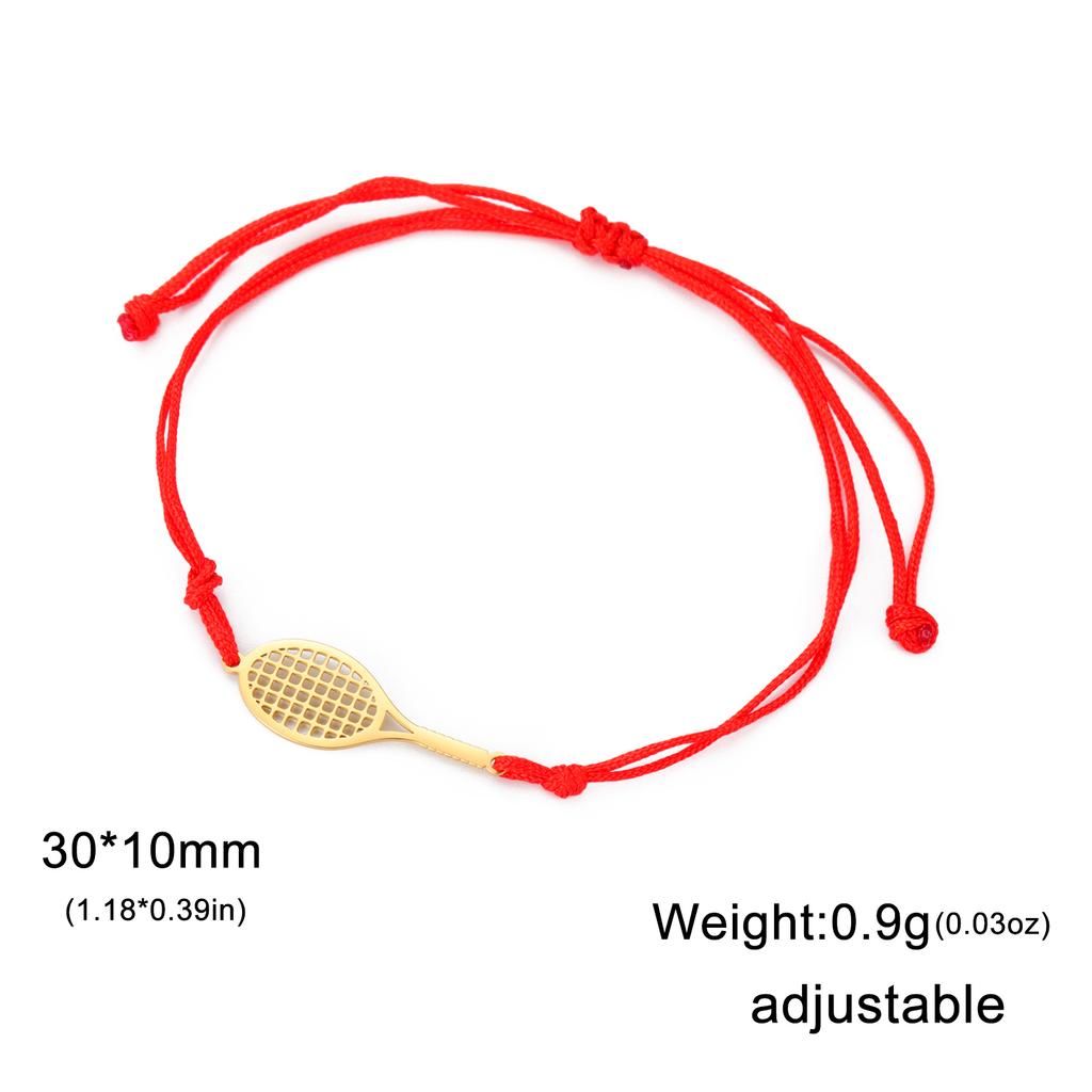Dreamtimes Braccialetti Racchetta da Tennis Badminton Intrecciati a Mano Corda Nera Rossa Portafortuna Sport Acciaio Inossidabile Ciondolo Charms Gioielli Regalo