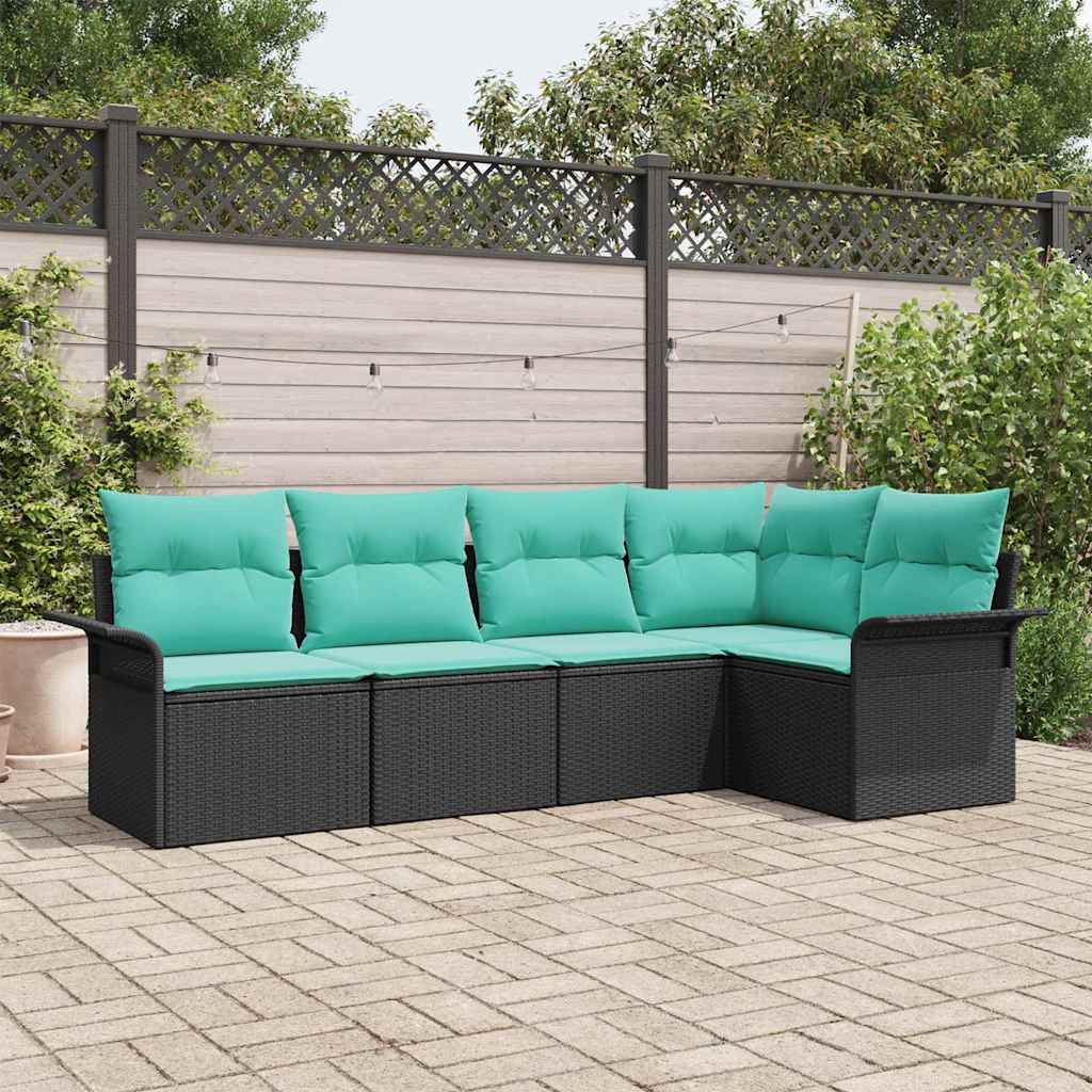 Garden Sofa Set with Storage 5 pcs Black Poly Rattan