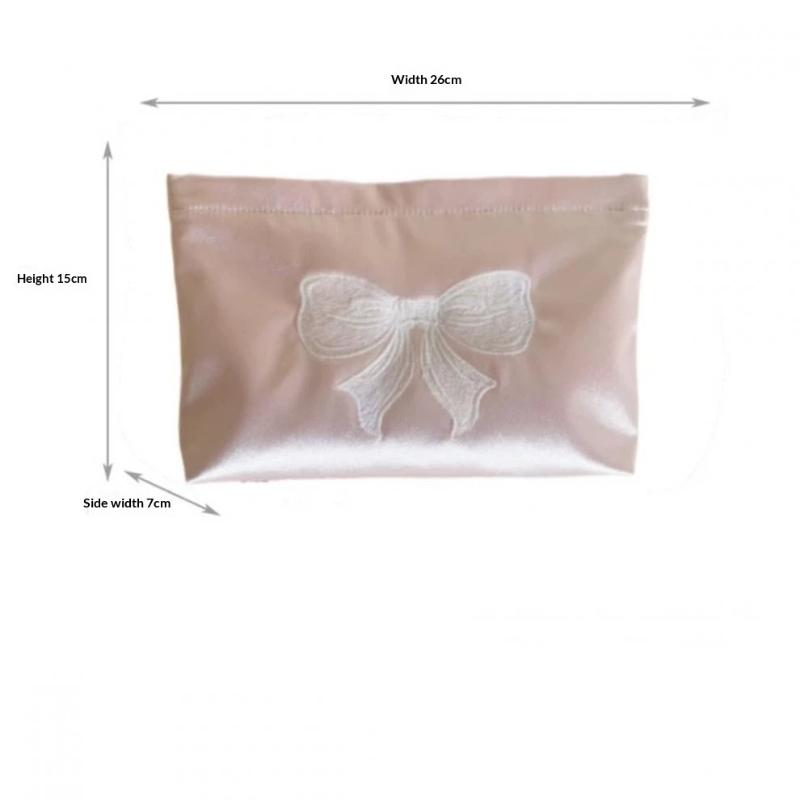 Bowknot Embroidered Chic Toiletry Bag Portable Makeup Pouch Versatile Travel Cosmetic Bag For Organizer Women Clutch Bag
