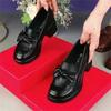 Soft Leather Single Shoes Women's Tide Spring and Autumn New One-pedal Thick Heel Round Head Bow Casual