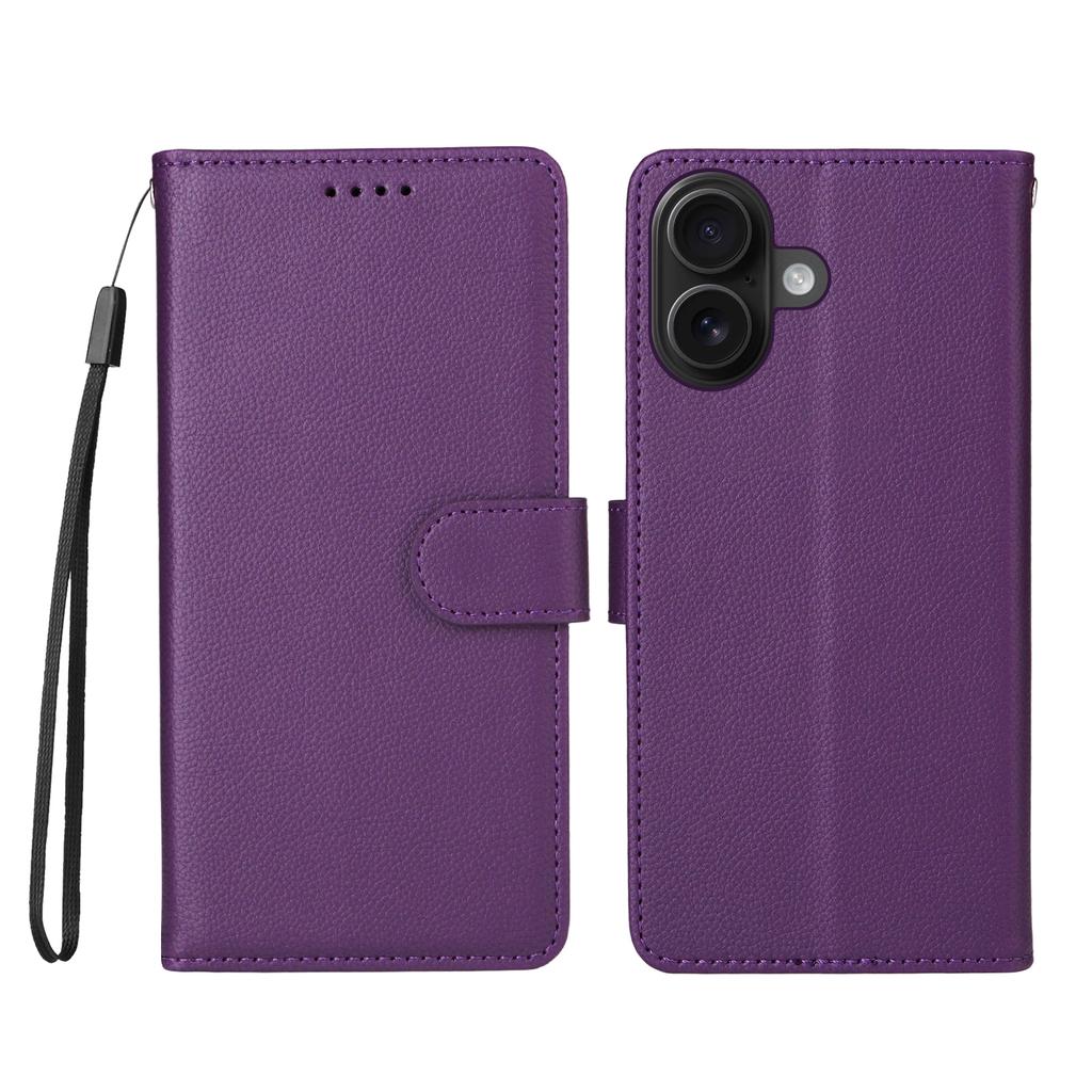 For iPhone 16 Plus Case RFID Blocking 3 Card Slots PU Leather Phone Cover with Wrist Strap