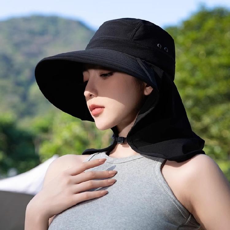 Women Sun Hat Bucket Hat with Large Shawl for Travel Hiking Shopping