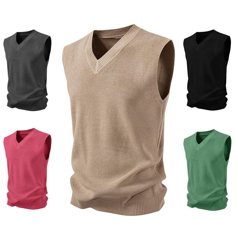 Gilet da uomo moda casual largo tinta unita maglia grossa senza maniche scollo a V