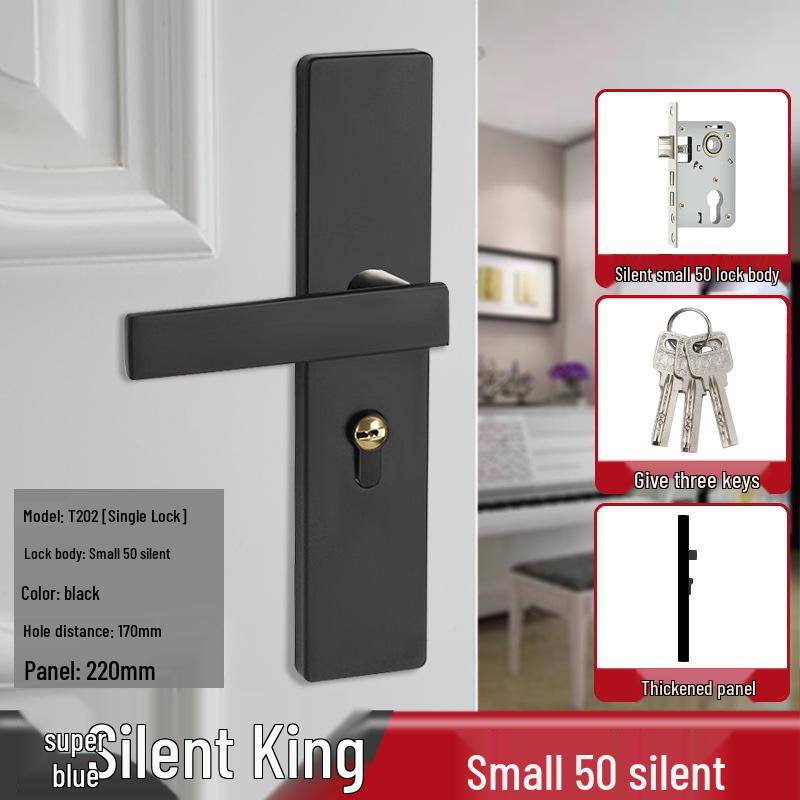 Magnetic Silent Black Wooden Bedroom Door Handle Lock