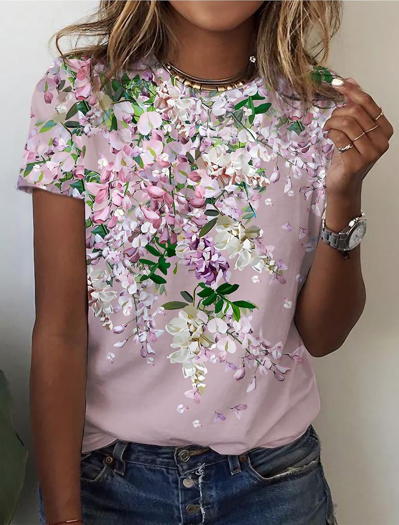 Summer Fashion Floral 3D Print T-shirts Women Streetwear Harajuku Casual Y2k Short Sleeve T Shirt O-neck Tees Tops Clothing