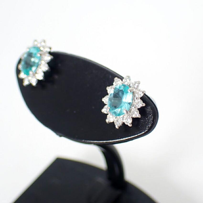 Pt900 Apatite Paraiba Color/Diamond Earrings/j23-4