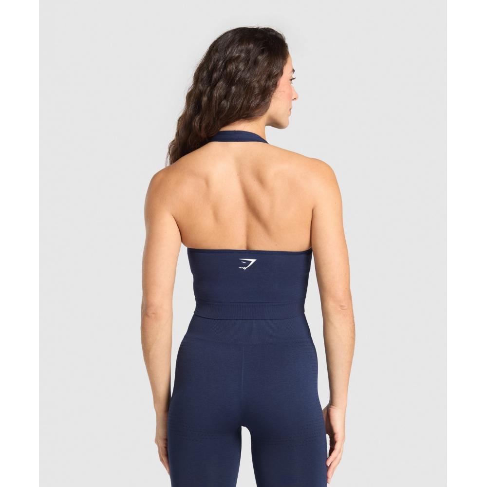 Gymshark Vital Seamless Halter Neck Tank Heavy Blue Marl B2c9l Ucw7