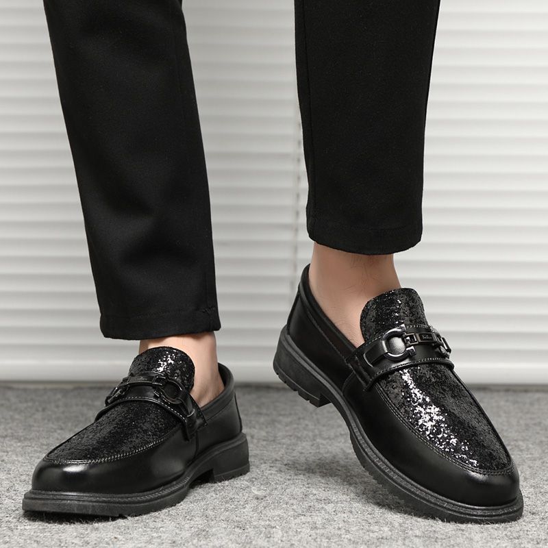 Büro Herren Lederschuhe Runde Zehe Vollnarbig Männlicher Freizeitschuh Flache Weiche Slipper Schwarz Mokassin im Angebot Klassisch Original