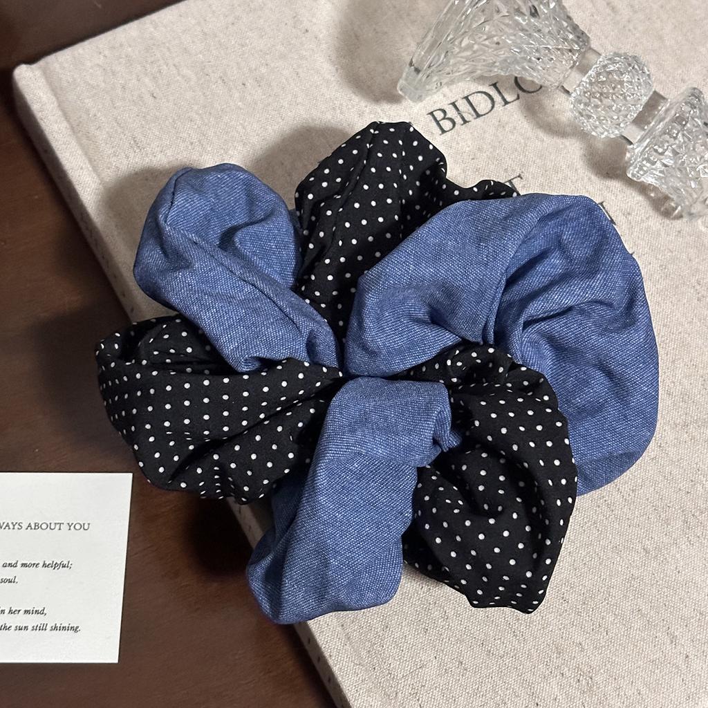 Retro Fabric Polka Dot Large Braided Hairband with Double Layers, High-end Style Braid for A Cute Ponytail Hair Tie for Girls