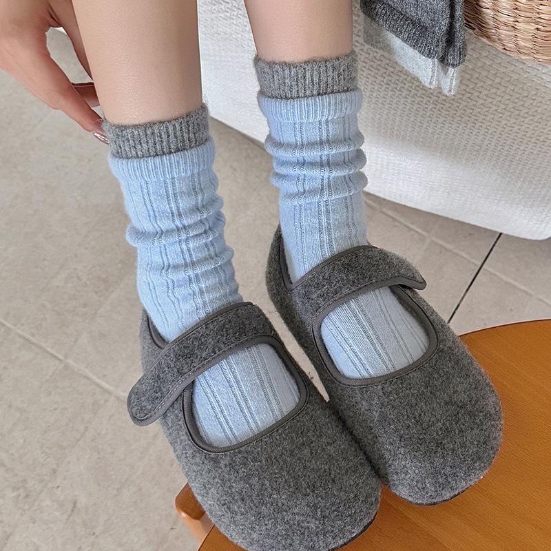 Gray Socks Stacking Socks Fleece Thickened Warm Wool Socks Color Matching Double-Layer Cashmere Medium Tube Socks