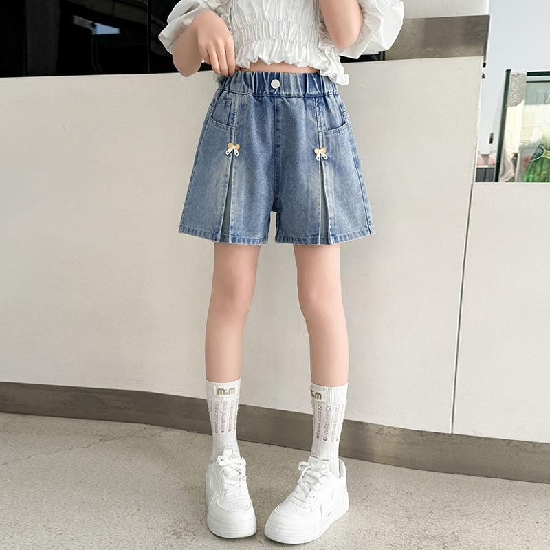 Fashion Summer Girls Shorts Jeans Bow Decoration Denim Pants Kids Children Outdoor Short Trousers