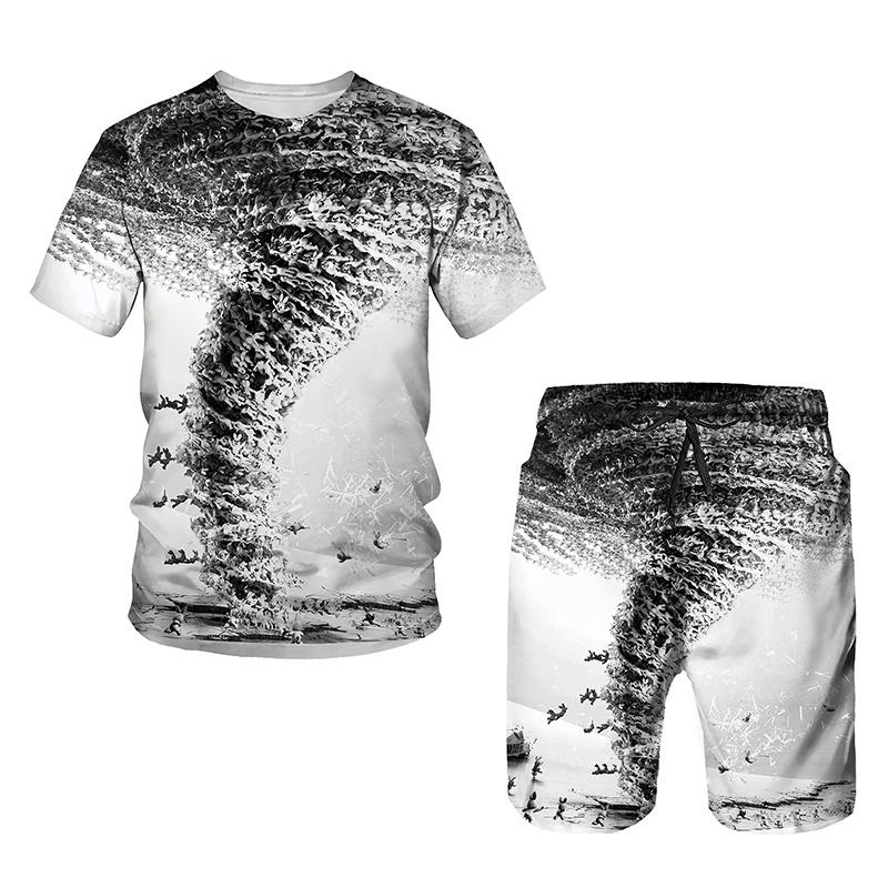Summer Fashion Men's T-Shirts Clothing Suits Personalited Lightning 3D Printed Short Sleeve Men's Sport Casual Shorts Set