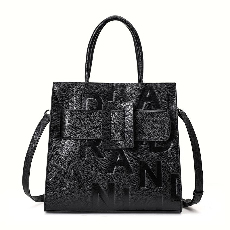 Aidrani Nová dámská kabelka s potiskem písmen Módní a všestranná Velkokapacitní čtvercová taška z hovězí kůže