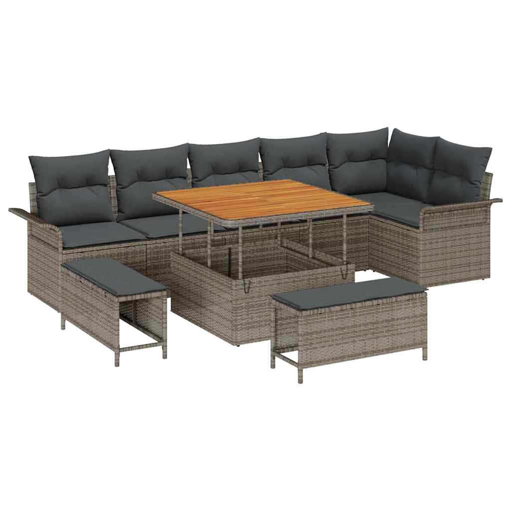 9 Piece Grey Garden Sofa Set with Cushions